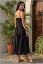 Black Petite Shirred Bodice Midi Dress, Image 3 of 4