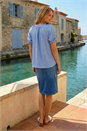 Blue Shirred Tie Front Neck Top, Image 3 of 4