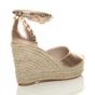 Rose Gold AJVANI Rose Gold High Wedge Heel Ankle Strap Espadrilles, Image 4 of 5