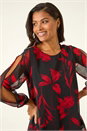 Red Floral Chiffon Layered Tunic Top, Image 4 of 5