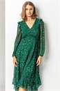 Green Animal Print Chiffon Midi Dress, Image 1 of 5