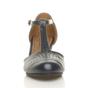 Navy Blue Mid Heel Comfort T-Bar Brogue Heels, Image 6 of 6