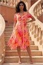 Orange Abstract Painted Floral Hanky Hem Dress, Image 2 of 4