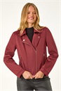 Wine Faux Suede Biker Jacket, Image 4 of 6