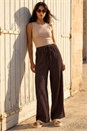 Brown Dusk Textured Elastic Waist Trousers, Image 1 of 4