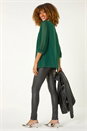 Dark Green Pleated Sleeve Sparkly Top, Image 3 of 5