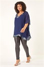 Midnight Blue Curve Sequin Trim V-Neck Kaftan, Image 2 of 5
