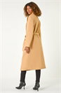 Tan Asymmetric Double Breasted Belted Coat, Image 3 of 7