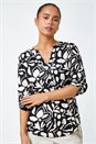Black Petite Floral Stretch Button Detail Shirt, Image 4 of 5