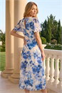 White Floral Print V-Neck Midi Dress, Image 3 of 4