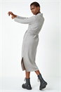 Grey Ribbed Midi Jumper Stretch Dress, Image 3 of 5