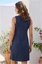 Navy  Petite Linen Panel Button Dress , Image 3 of 4