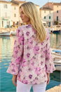 Purple Floral Print Flare Sleeve Blouse , Image 3 of 4