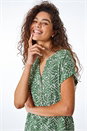 KHAKI Abstract Print Button Detail V-Neck Top, Image 5 of 5