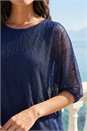 Navy  Mesh Bubble Hem Stretch Top, Image 4 of 4