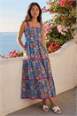 Navy Petite Print Ric Rac Tiered Midi Dress, Image 1 of 4