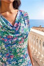 Navy  Floral Print Cowl Neck Stretch Top, Image 4 of 4