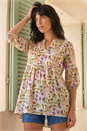 Purple Floral Print Notch Neck Top, Image 2 of 4