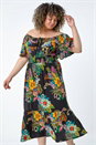 Black Curve Tropical Crinkle Shirred Midi Dress, Image 4 of 5