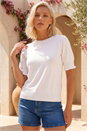 White Petite Shirred Sleeve Knit Top, Image 1 of 4