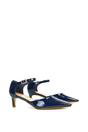 Navy XY LONDON Navy 'Kacey' Low Heel Court Shoes With Slingbacks, Image 3 of 6