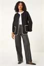 Black Contrast Blanket Stitch Jacket, Image 2 of 5