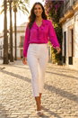 Cerise Satin Ruffle Neck Blouse , Image 4 of 4