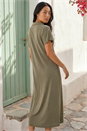 Khaki Petite Twist Waist Midi Dress , Image 3 of 4