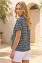 Navy  Petite Abstract V-Neck Stretch Top, Image 3 of 4