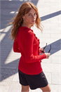 Red Frill Trim Ribbed Knit Top, Image 3 of 4