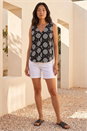 Black Petite Abstract Print Button Up Blouse, Image 2 of 5