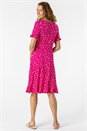 Fuchsia Floral Print Fluted Hem Shift Dress, Image 2 of 6