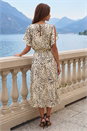 Cream  Animal Print Split Sleeve Midi Dress, Image 3 of 4