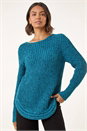 Blue Curved Hem Stitch Knit Jumper, Image 4 of 5