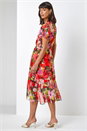 Red Floral Print Asymmetric Midi Wrap Dress, Image 2 of 4