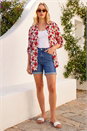 Red Floral Collared Tab Sleeve Shirt, Image 4 of 4