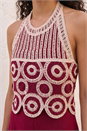 Wine Petite Crochet Detail Linen Blend Jumpsuit, Image 4 of 4