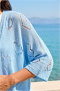 Light Blue  Pointelle Heart Knit Cardigan, Image 4 of 4