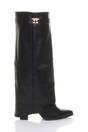 Black AJVANI Black High Block Heel Pointed Toe Fold Over Knee Boots, Image 1 of 4