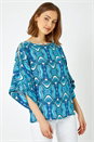 Blue Tile Print Cold Shoulder Top, Image 1 of 5