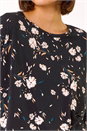 Black Floral Print Drop Shoulder Stretch Top, Image 5 of 5