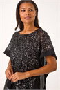 Black Sequin Overlay Stretch Tunic Top, Image 4 of 5