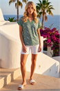 Sage Petite Lace Trim V-Neck Top , Image 2 of 4