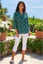 Teal Abstract V-Neck Stretch Top, Image 3 of 4