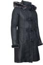 Black Womens Sheepskin Hooded Duffle Coat, Image 4 of 5