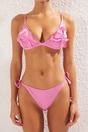 Pink Applique Detail Triangle Bikini Set with Tie Side, Image 2 of 5