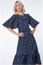 Black Polka Dot Angel Sleeve Maxi Dress, Image 4 of 5