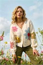 Ivory Floral Stitch Knit Cardigan, Image 1 of 6