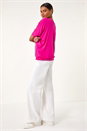 Fuchsia V-Neck Grown On Sleeve Stretch Top, Image 3 of 5