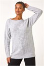 Grey Sparkly Cable Knit Jumper, Image 1 of 5
